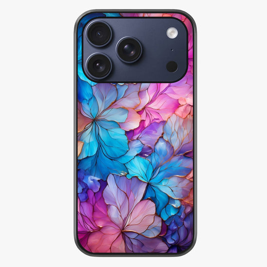 Radiant Floral Whirl Glass Case showing full back design in clean flat view with glossy glass finish.