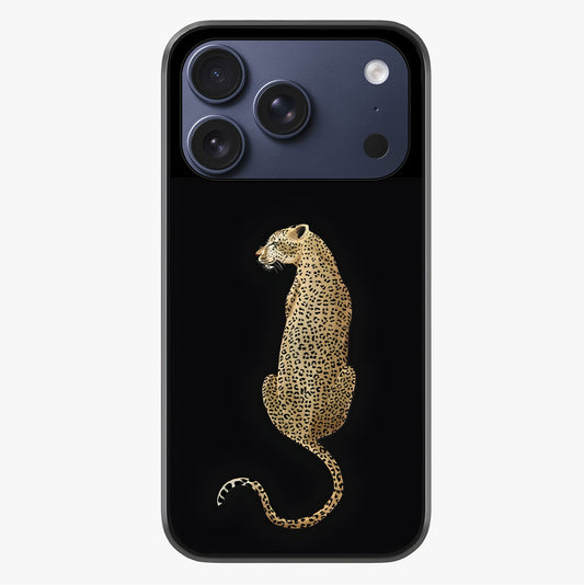 Regal Leopard Glass Case showing full back design in clean flat view with glossy glass finish.