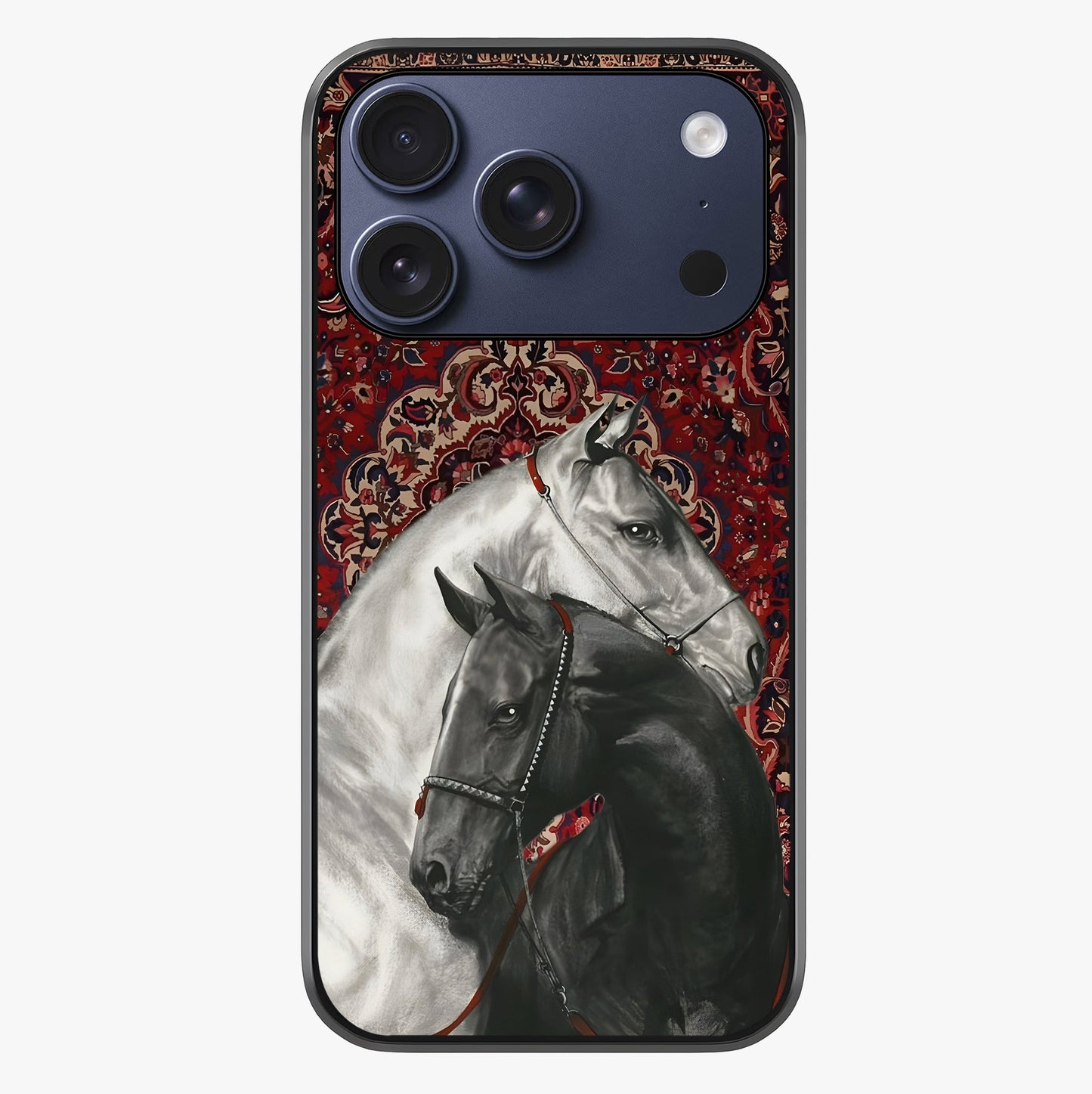 Regal Stallion Tapestry Glass Case showing full back design in clean flat view with glossy glass finish.
