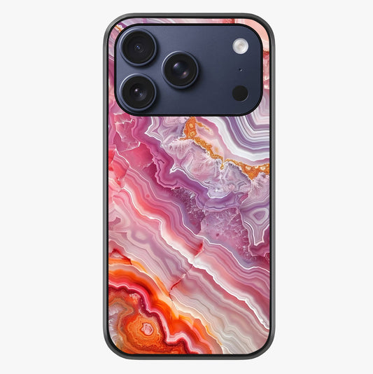 Rose Quartz Marble Glass Case showing full back design in clean flat view with glossy glass finish.