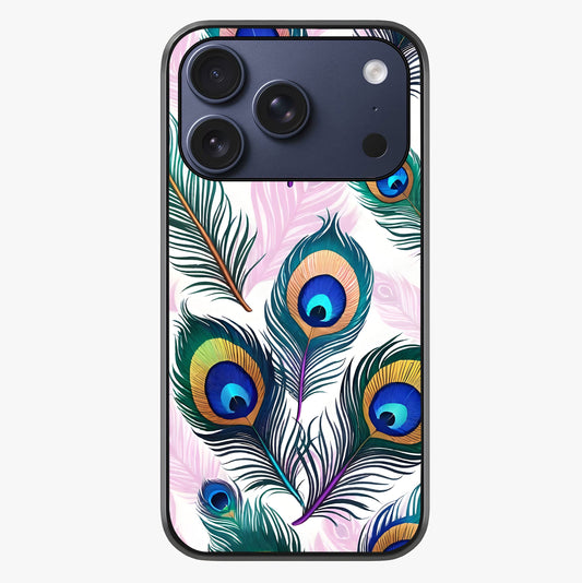 Royal Peacock Feathers Glass Case showing full back design in clean flat view with glossy glass finish.