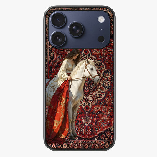 Royal Rider Tapestry Glass Case showing full back design in clean flat view with glossy glass finish.
