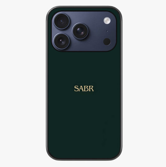 Sabr Minimal Patience Glass Case showing full back design in clean flat view with glossy glass finish.