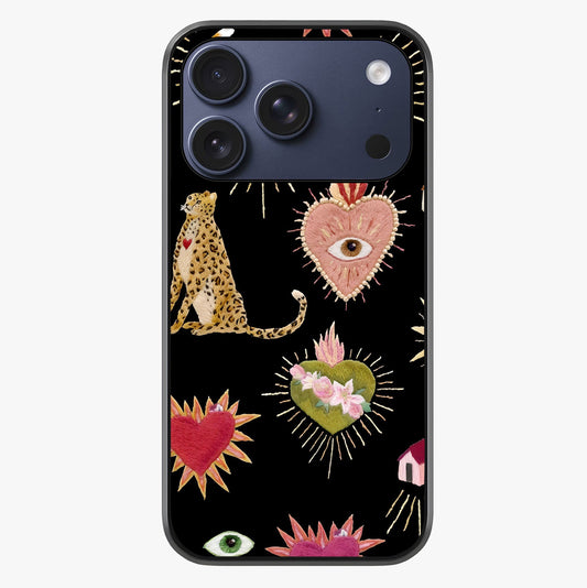 Sacred Jungle Heart Glass Case showing full back design in clean flat view with glossy glass finish.