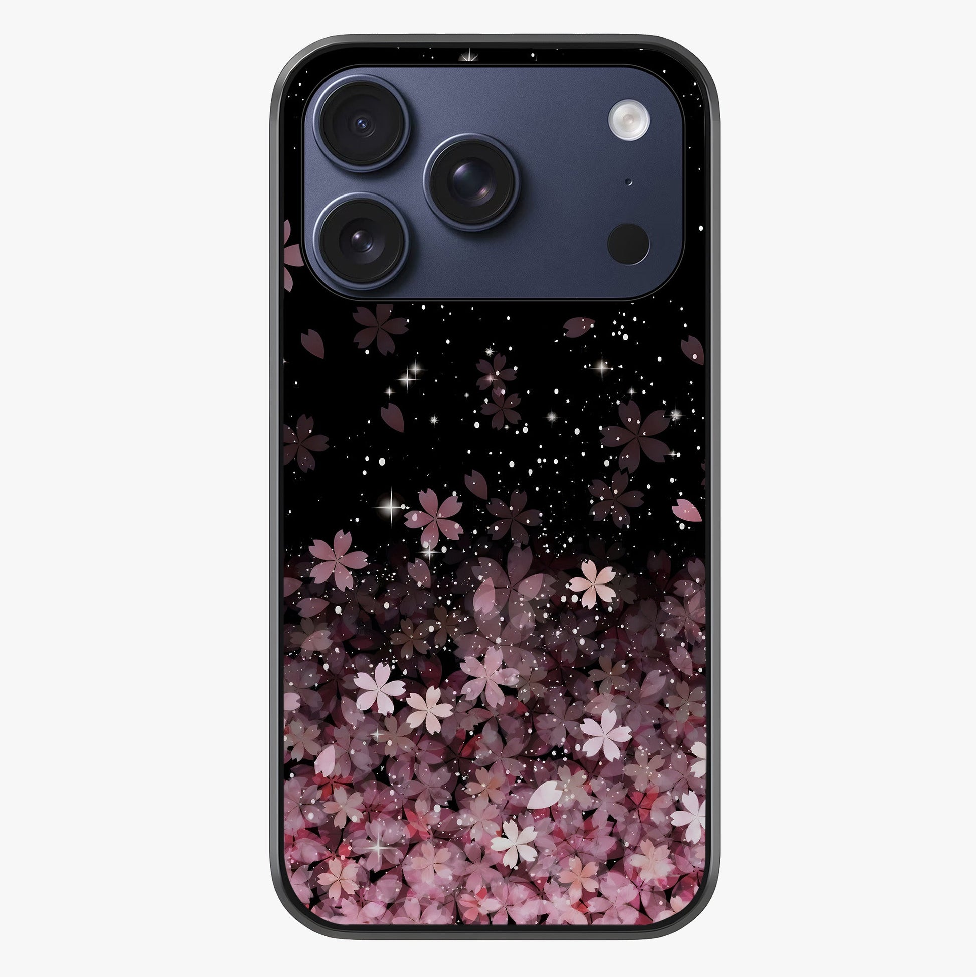 Small Starry Flowers Glass Case showing full back design in clean flat view with glossy glass finish.