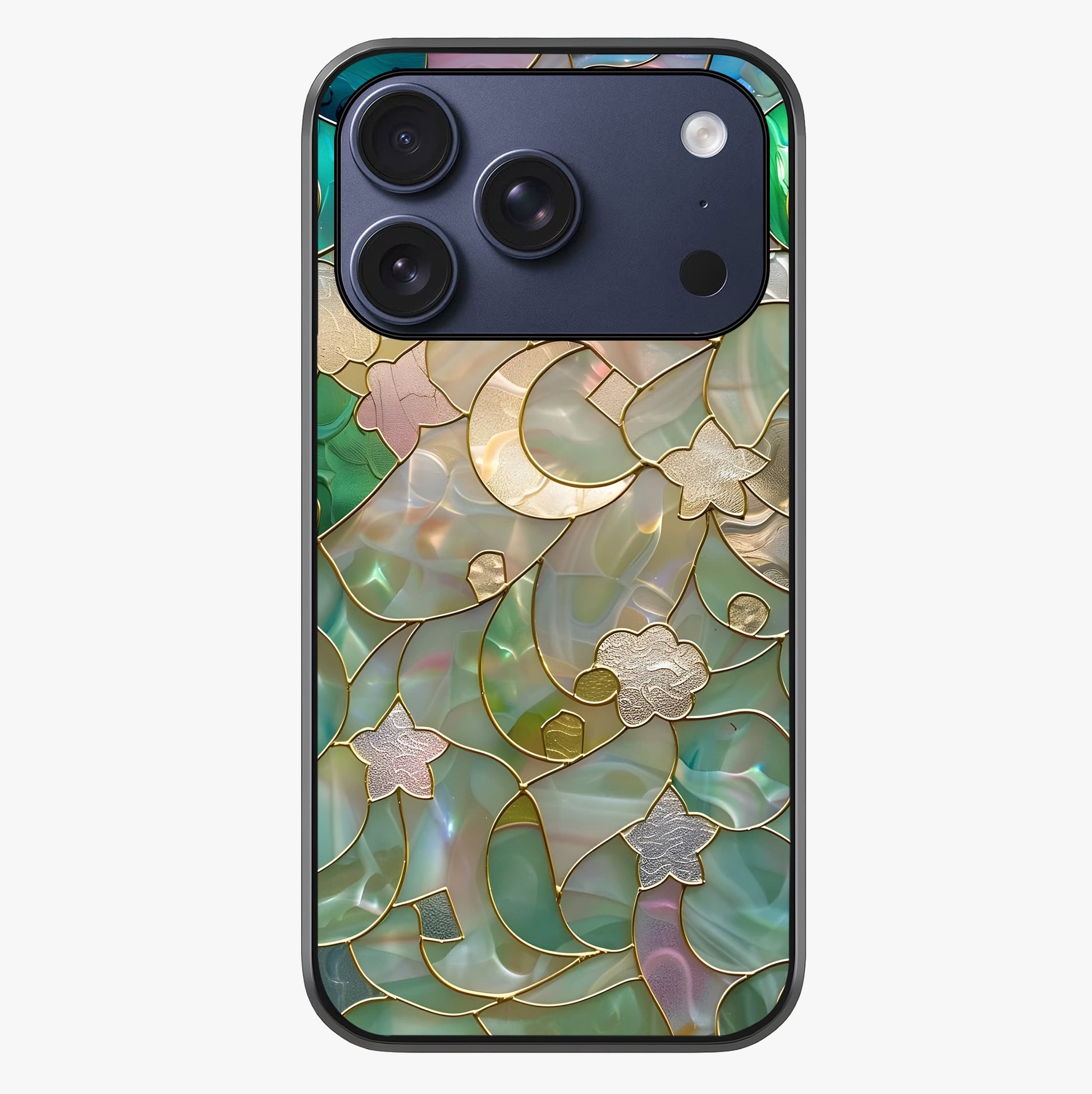 Stained Sunrise Glow Glass Case showing full back design in clean flat view with glossy glass finish.