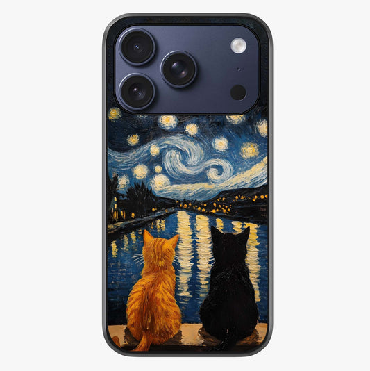 Starry River Cats Glass Case showing full back design in clean flat view with glossy glass finish.