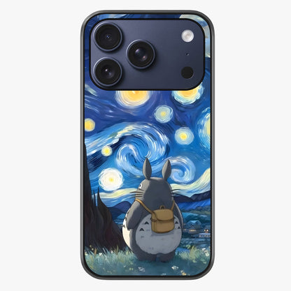 Totoro In Van Gogh Art Glass Case showing full back design in clean flat view with glossy glass finish.