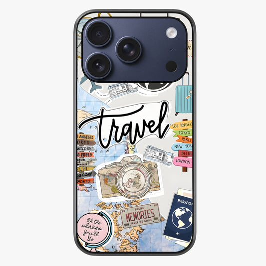 Wanderlust Journal Glass Case showing full back design in clean flat view with glossy glass finish.