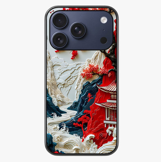 Whispers Of Sakura Waves Glass Case showing full back design in clean flat view with glossy glass finish.