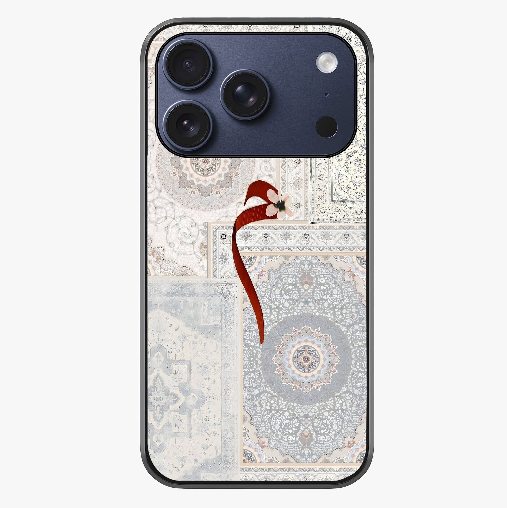 White Aesthetic Bow Glass Case showing full back design in clean flat view with glossy glass finish.