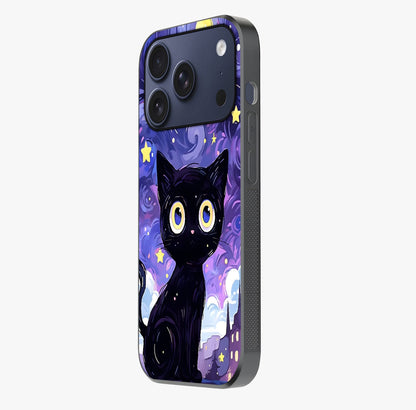 Abstract Cat Art Glass Case photographed in natural light showing reflective finish and design depth.