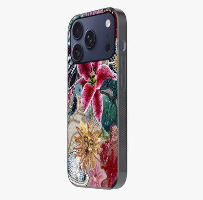 Beaded Garden Fantasy Glass Case photographed in natural light showing reflective finish and design depth.