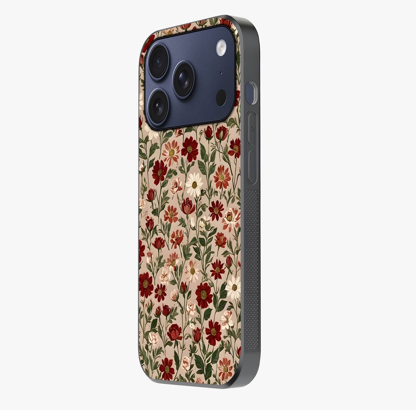 Biege Flower With Leaf Glass Case photographed in natural light showing reflective finish and design depth.