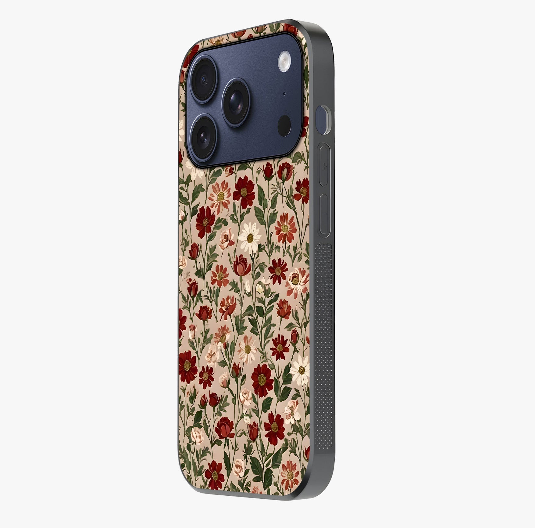 Biege Flower With Leaf Glass Case photographed in natural light showing reflective finish and design depth.