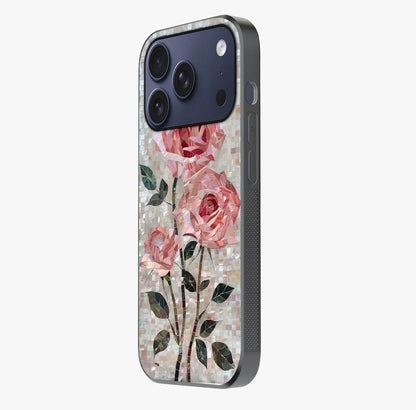 Blush Mosaic Bloom Glass Case photographed in natural light showing reflective finish and design depth.