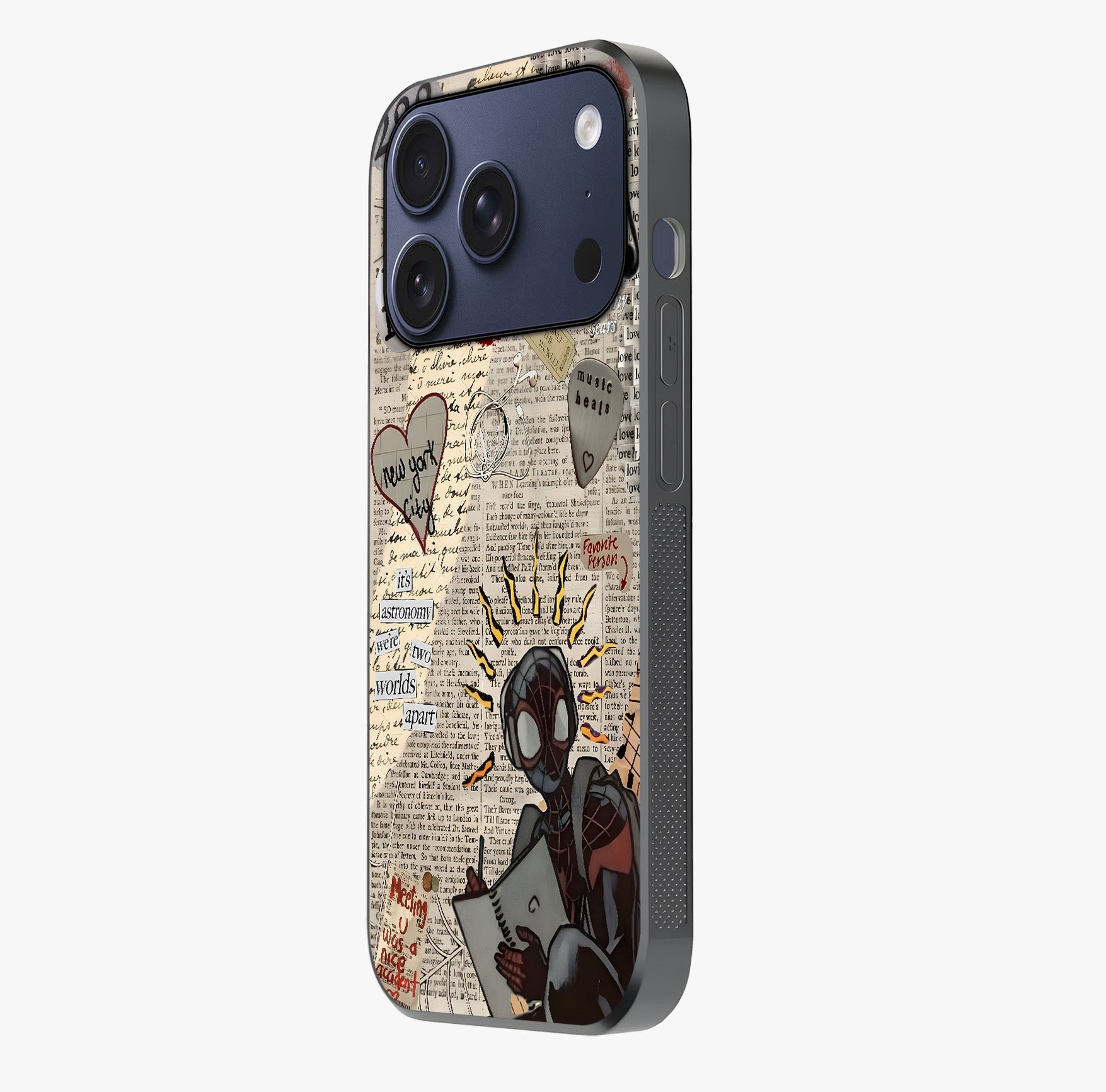 City Dream Sketch Glass Case photographed in natural light showing reflective finish and design depth.