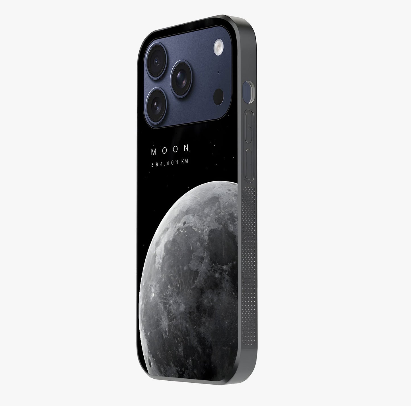 Cosmic Moon Glow Glass Case photographed in natural light showing reflective finish and design depth.