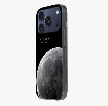 Cosmic Moon Glow Glass Case photographed in natural light showing reflective finish and design depth.