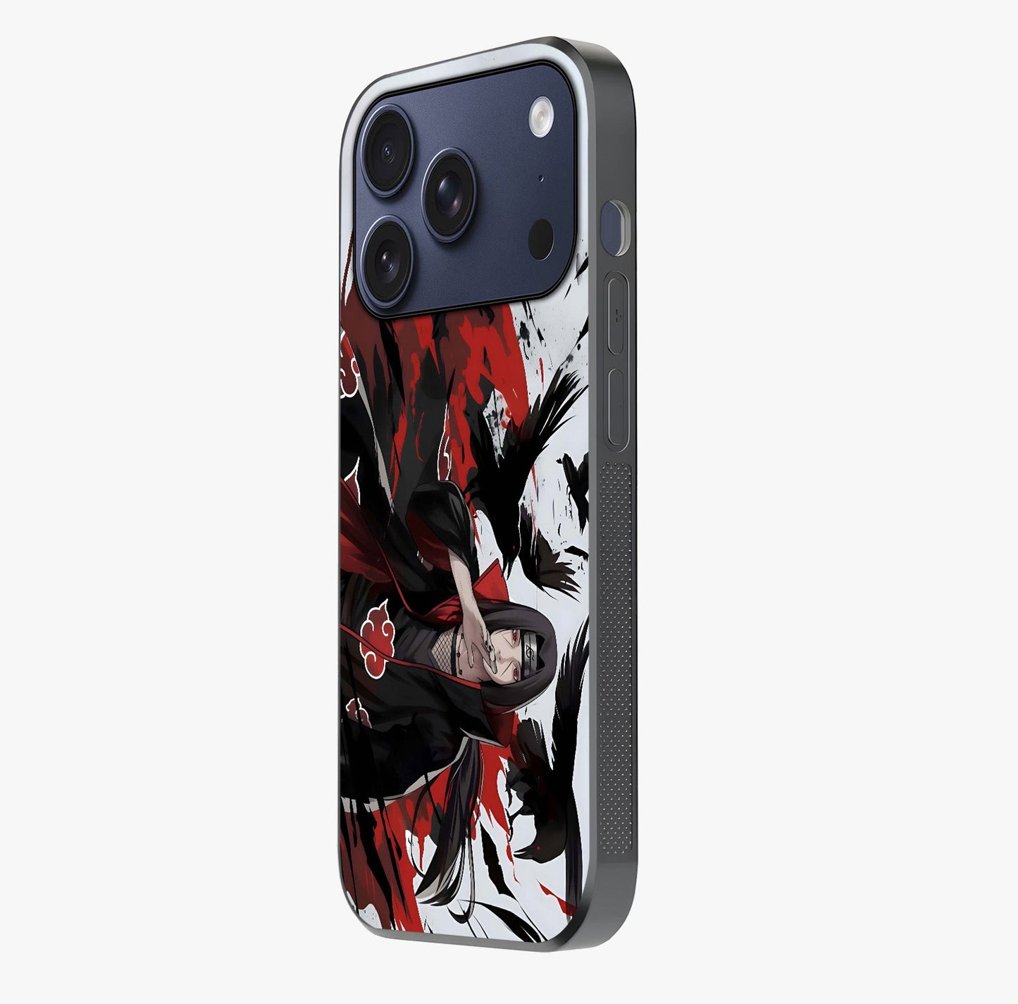 Crimson Crow Illusion Glass Case photographed in natural light showing reflective finish and design depth.