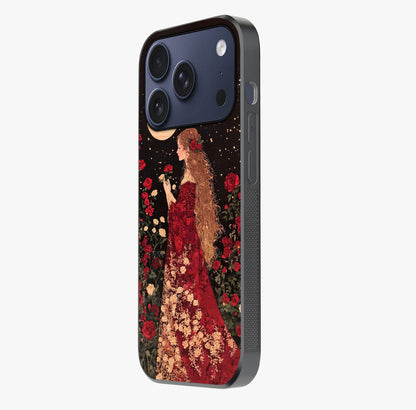 Crimson Dreams Glass Case photographed in natural light showing reflective finish and design depth.