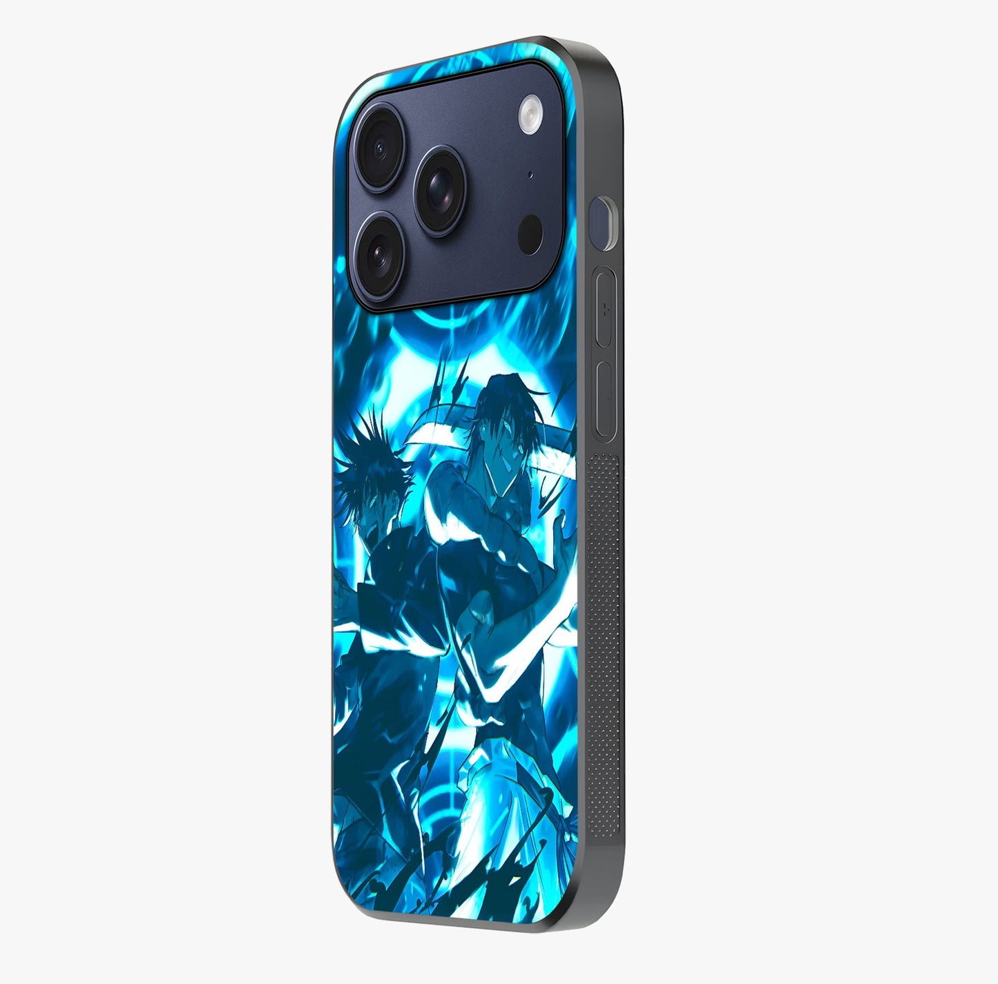 Cursed Energy Clash Glass Case photographed in natural light showing reflective finish and design depth.