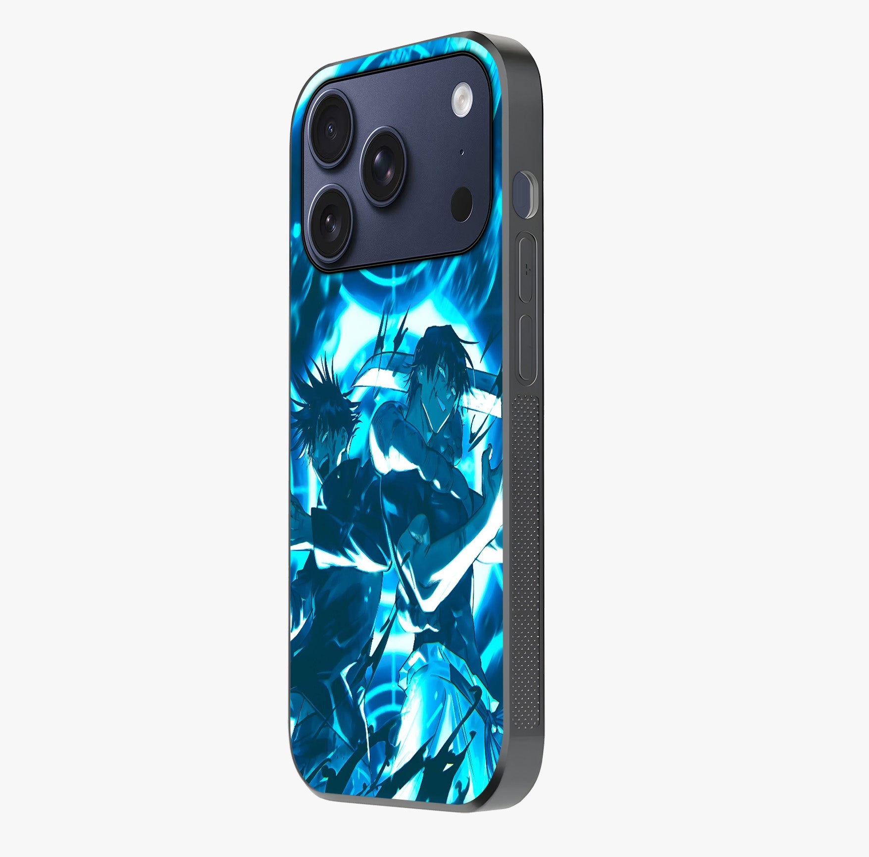 Cursed Energy Clash Glass Case photographed in natural light showing reflective finish and design depth.