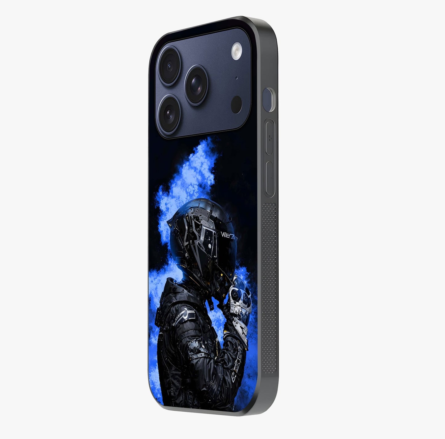 Cyber Sentinel Protocol Glass Case photographed in natural light showing reflective finish and design depth.