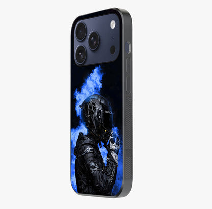 Cyber Sentinel Protocol Glass Case photographed in natural light showing reflective finish and design depth.