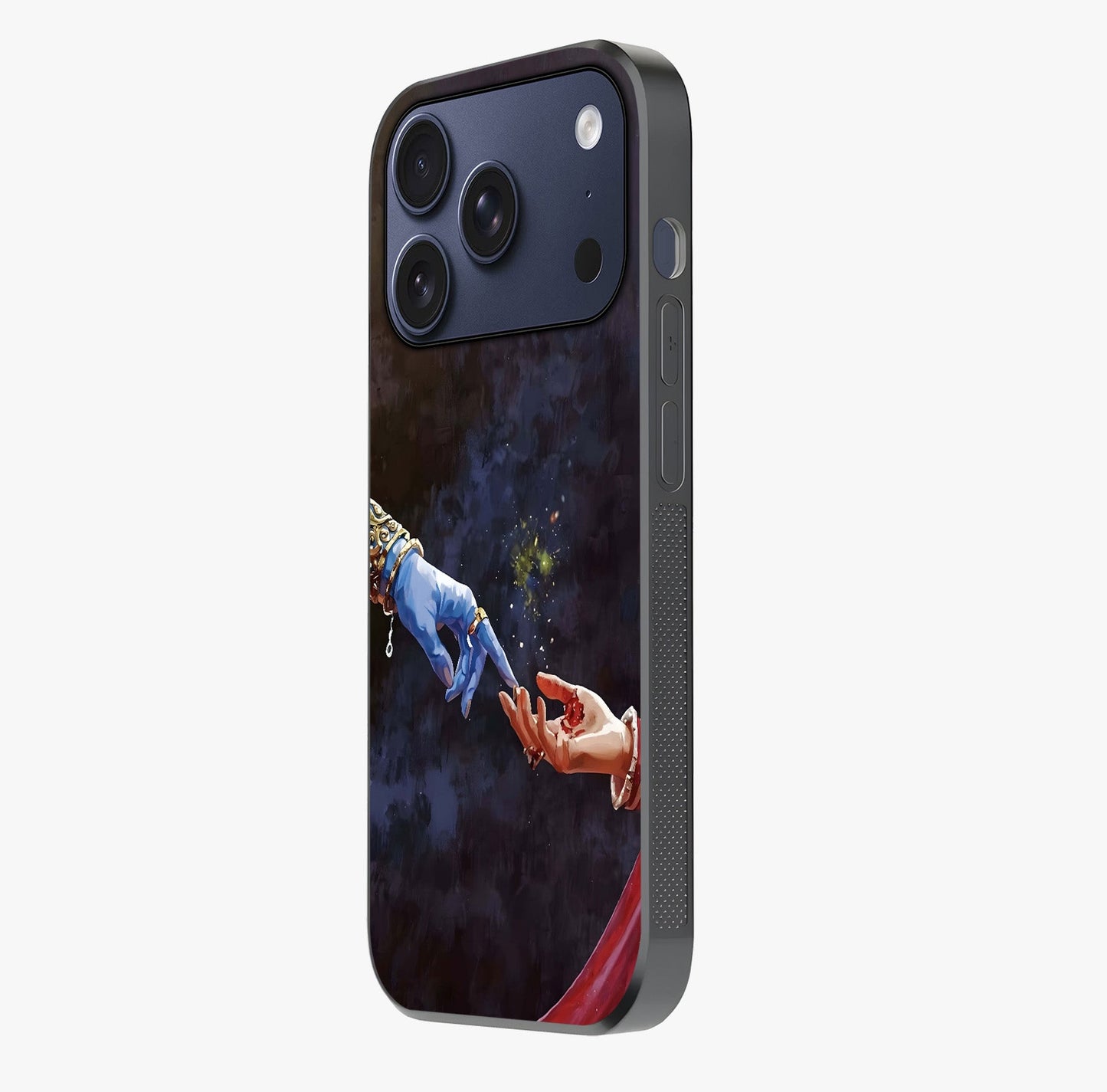 Divine Touch Eternal Glass Case photographed in natural light showing reflective finish and design depth.