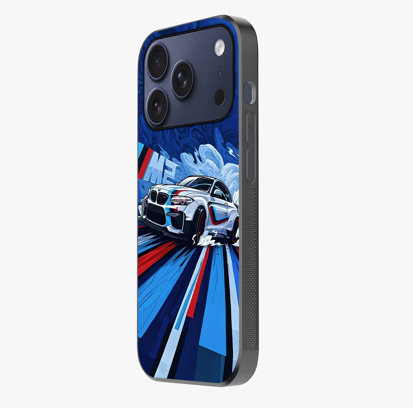 Drift Power Rush Glass Case photographed in natural light showing reflective finish and design depth.