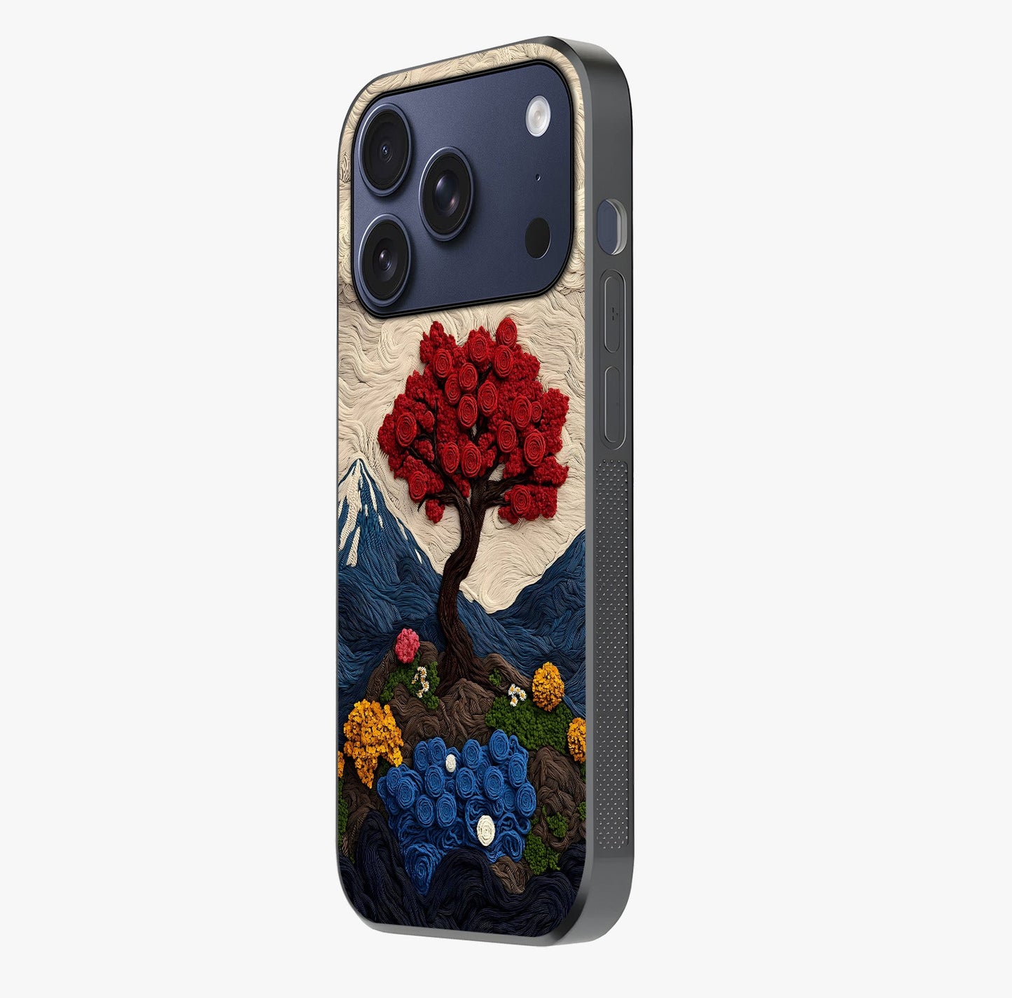 Eternal Nature Tapestry Glass Case photographed in natural light showing reflective finish and design depth.