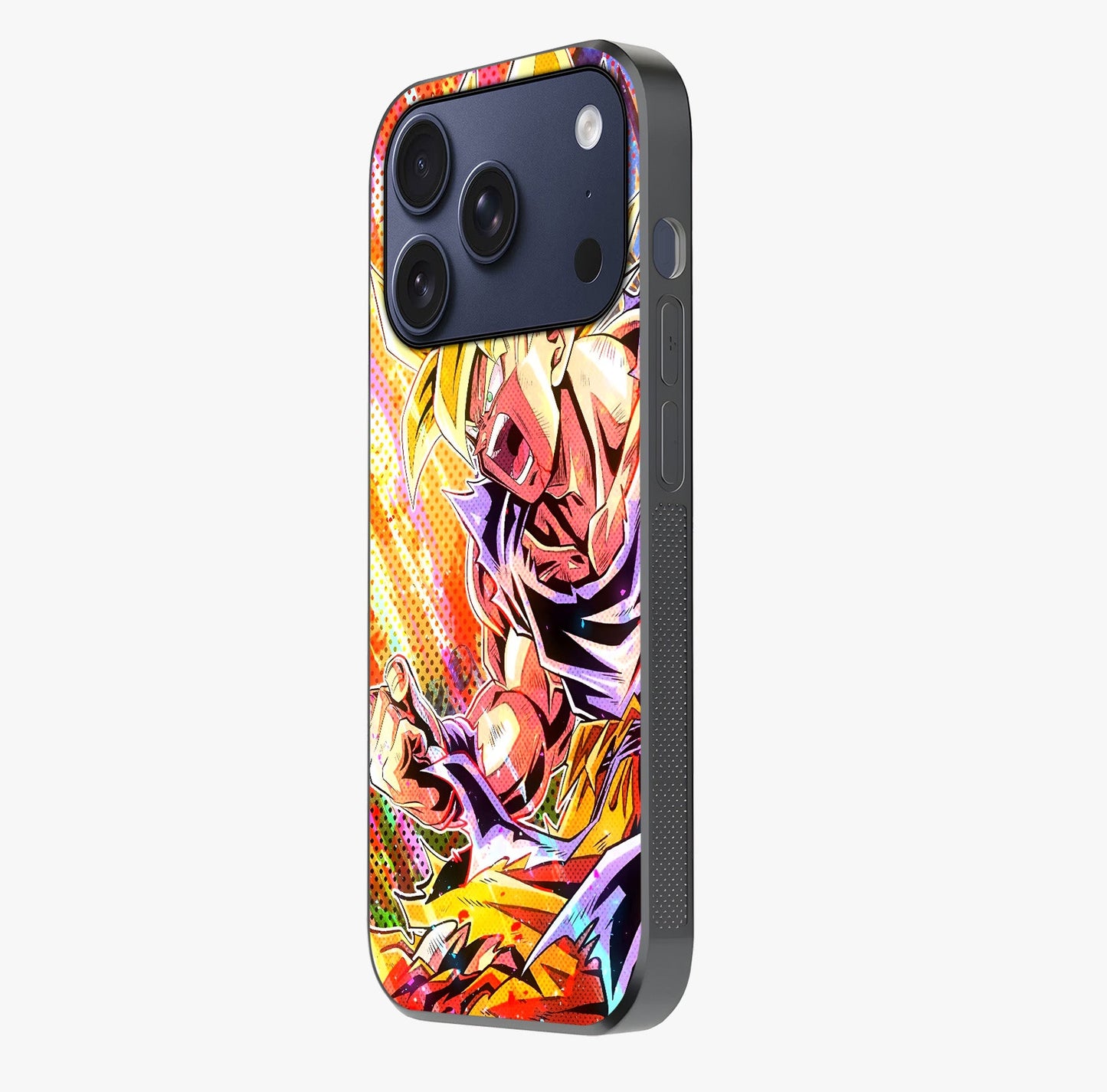 Firing Goku Glass Case photographed in natural light showing reflective finish and design depth.