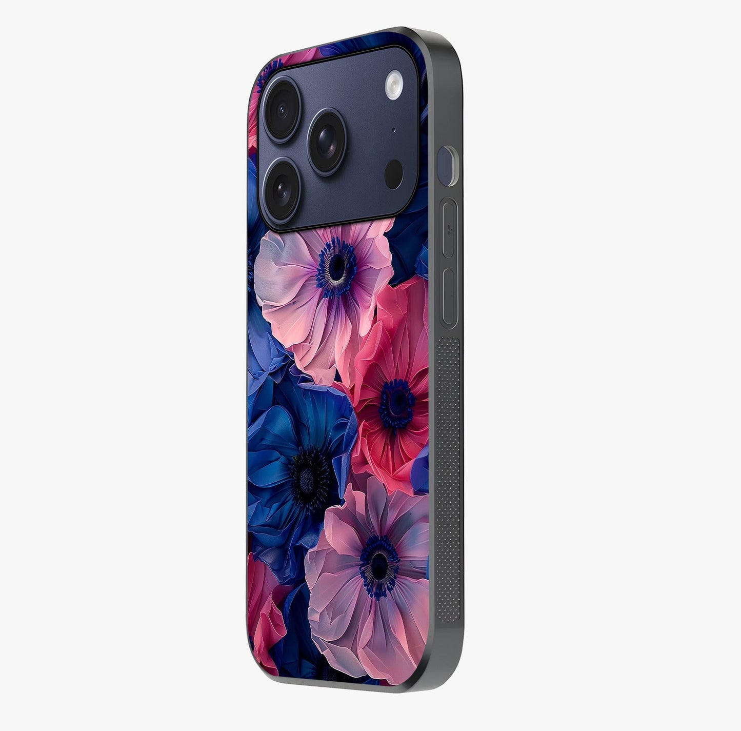 Flower Paper Art Pattern Glass Case photographed in natural light showing reflective finish and design depth.