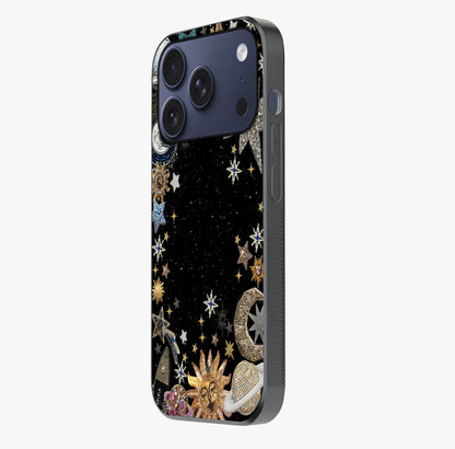 Galactic Jewel Stars Glass Case photographed in natural light showing reflective finish and design depth.