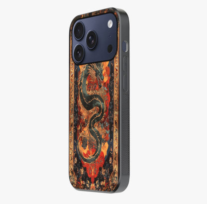 Inferno Dragon Soul Glass Case photographed in natural light showing reflective finish and design depth.