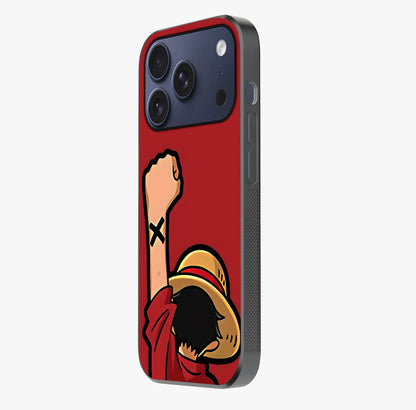 Luffy X Spirit Glass Case photographed in natural light showing reflective finish and design depth.