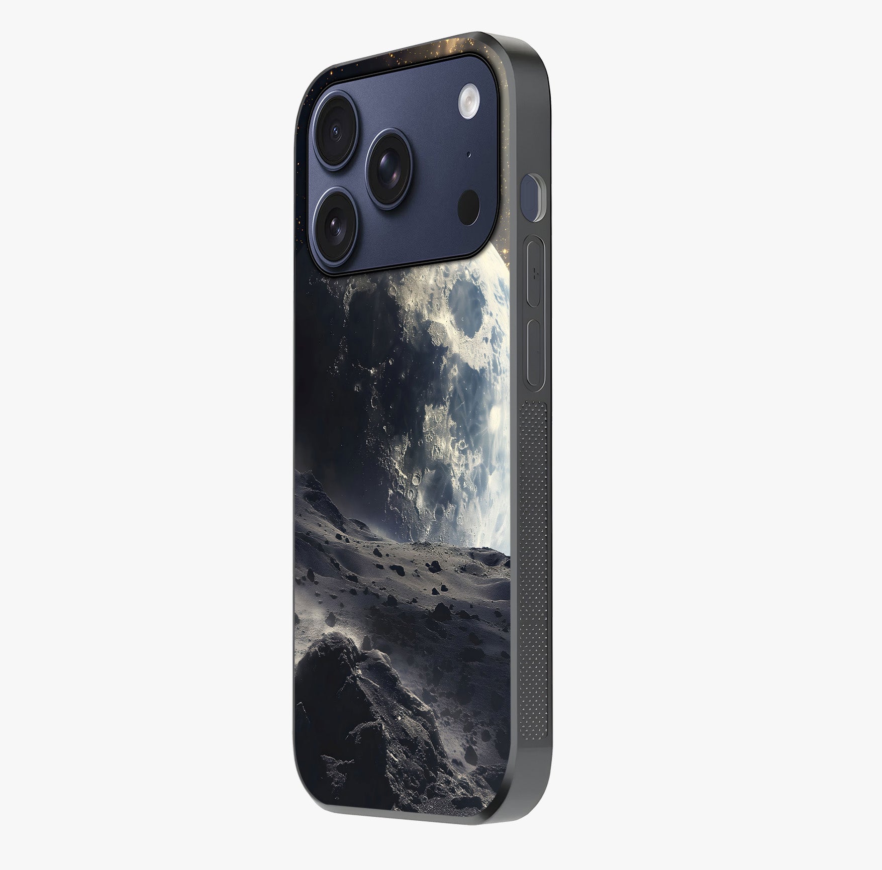 Lunar Horizon Glow Glass Case photographed in natural light showing reflective finish and design depth.