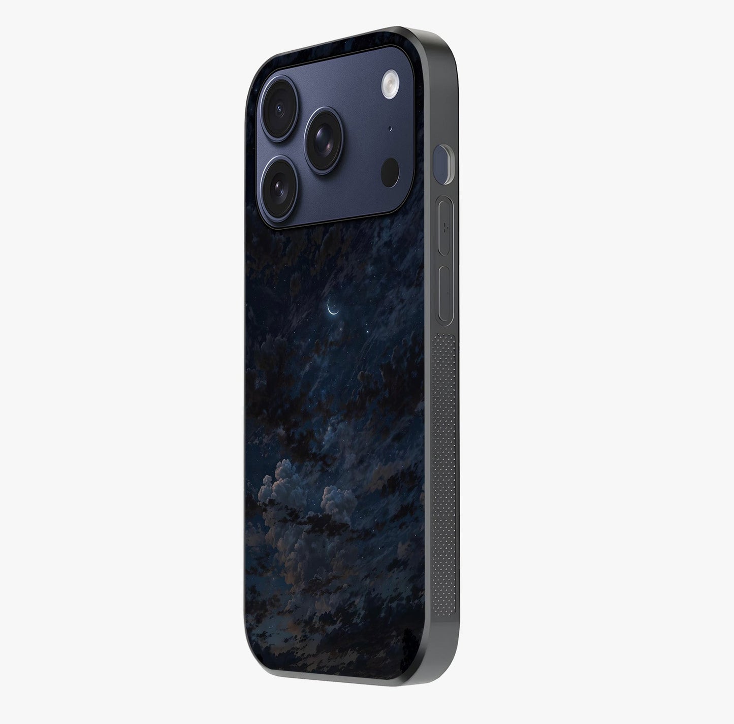 Lunar Veil Silence Glass Case photographed in natural light showing reflective finish and design depth.