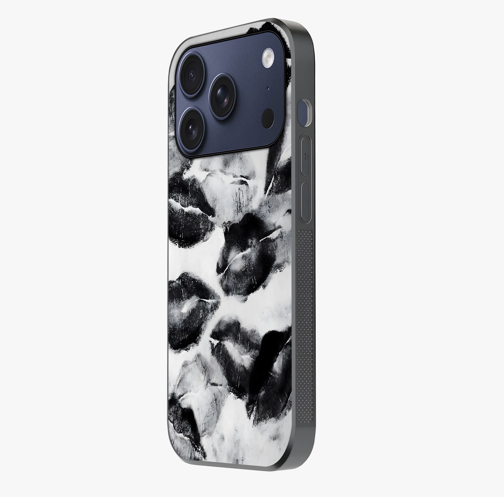 Midnight Kiss Marks Glass Case photographed in natural light showing reflective finish and design depth.