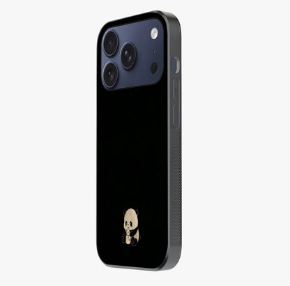 Midnight Panda Love Glass Case photographed in natural light showing reflective finish and design depth.