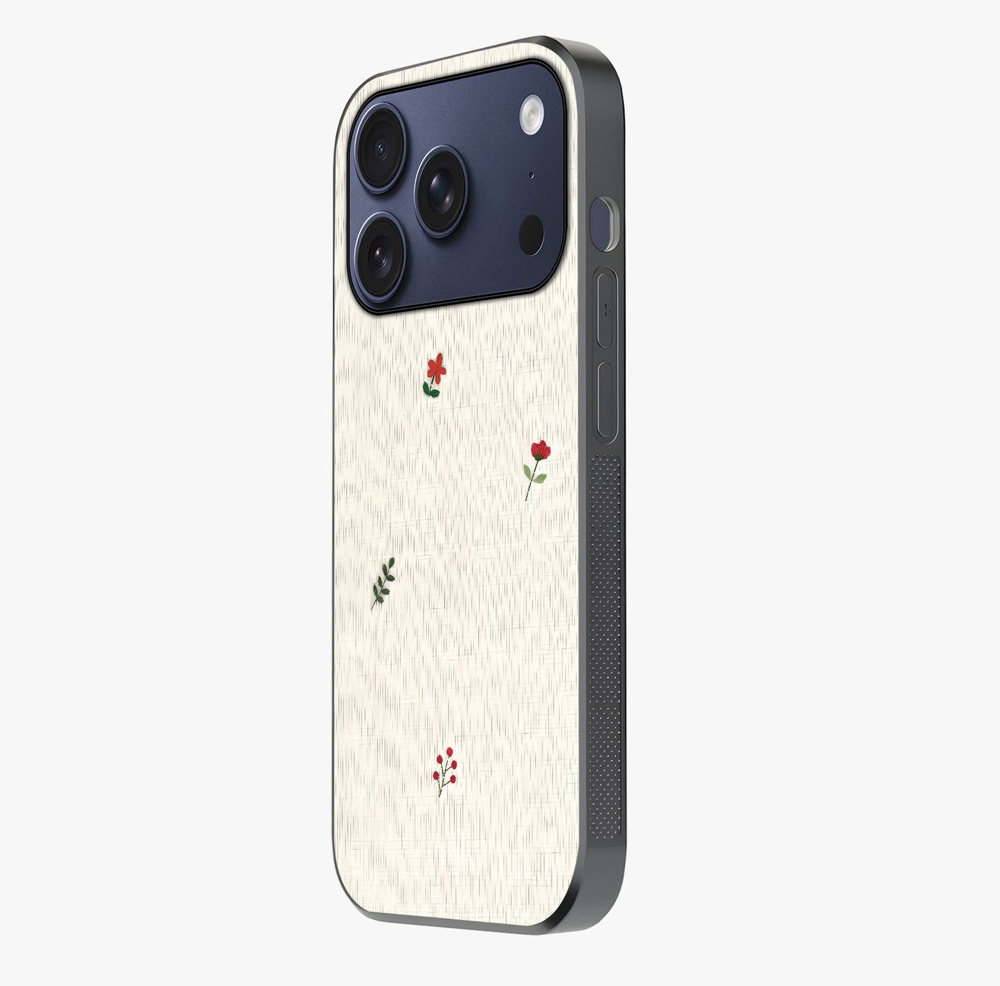 Minimalistic Blue With White Flower Pattern Glass Case photographed in natural light showing reflective finish and design depth.