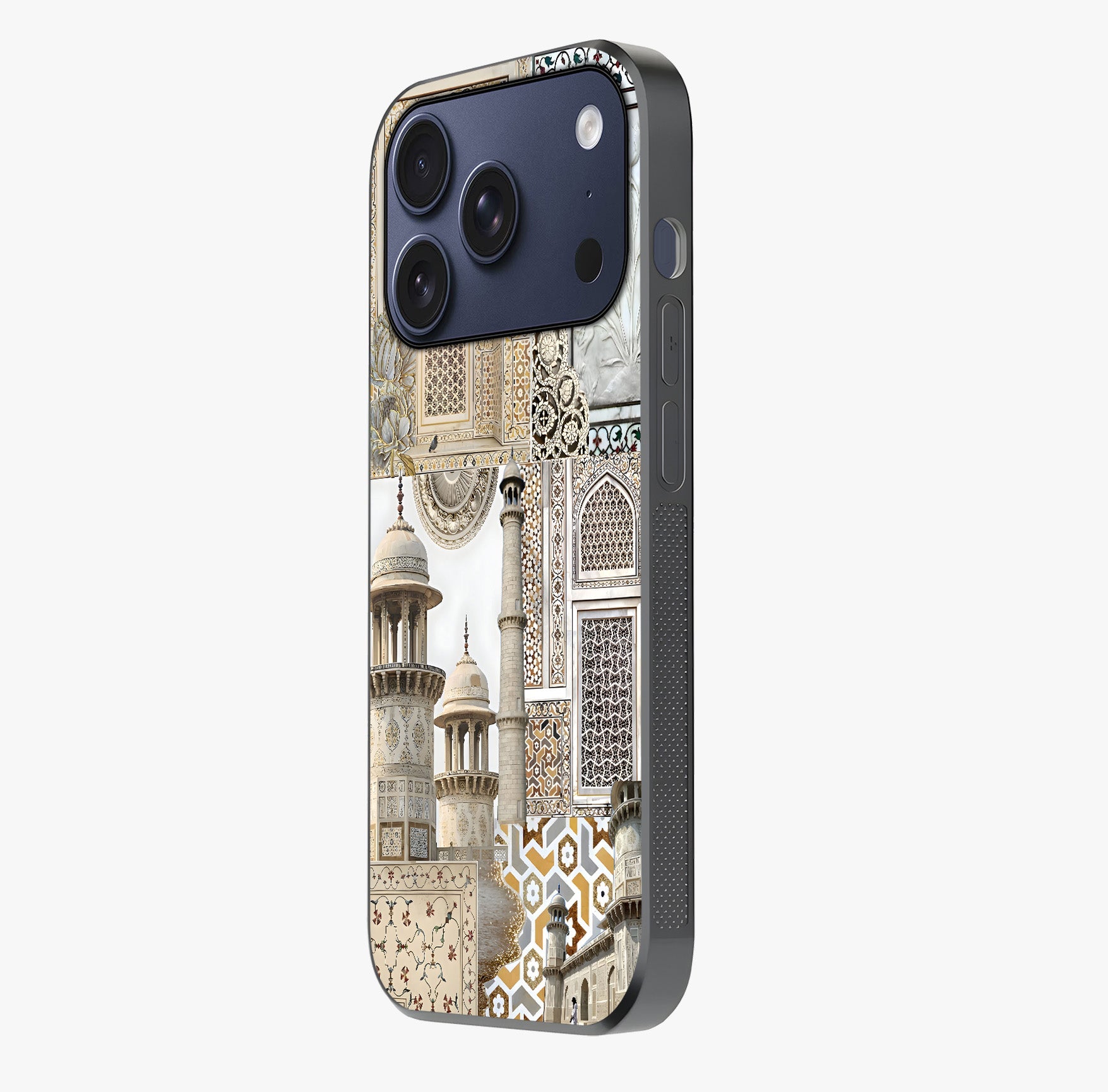 Mughal Marble Legacy Glass Case photographed in natural light showing reflective finish and design depth.