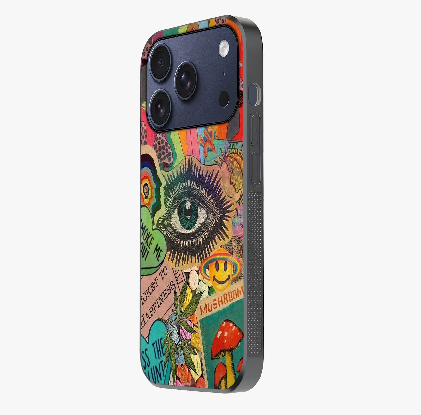 Mystic Eye Wonderland Glass Case photographed in natural light showing reflective finish and design depth.