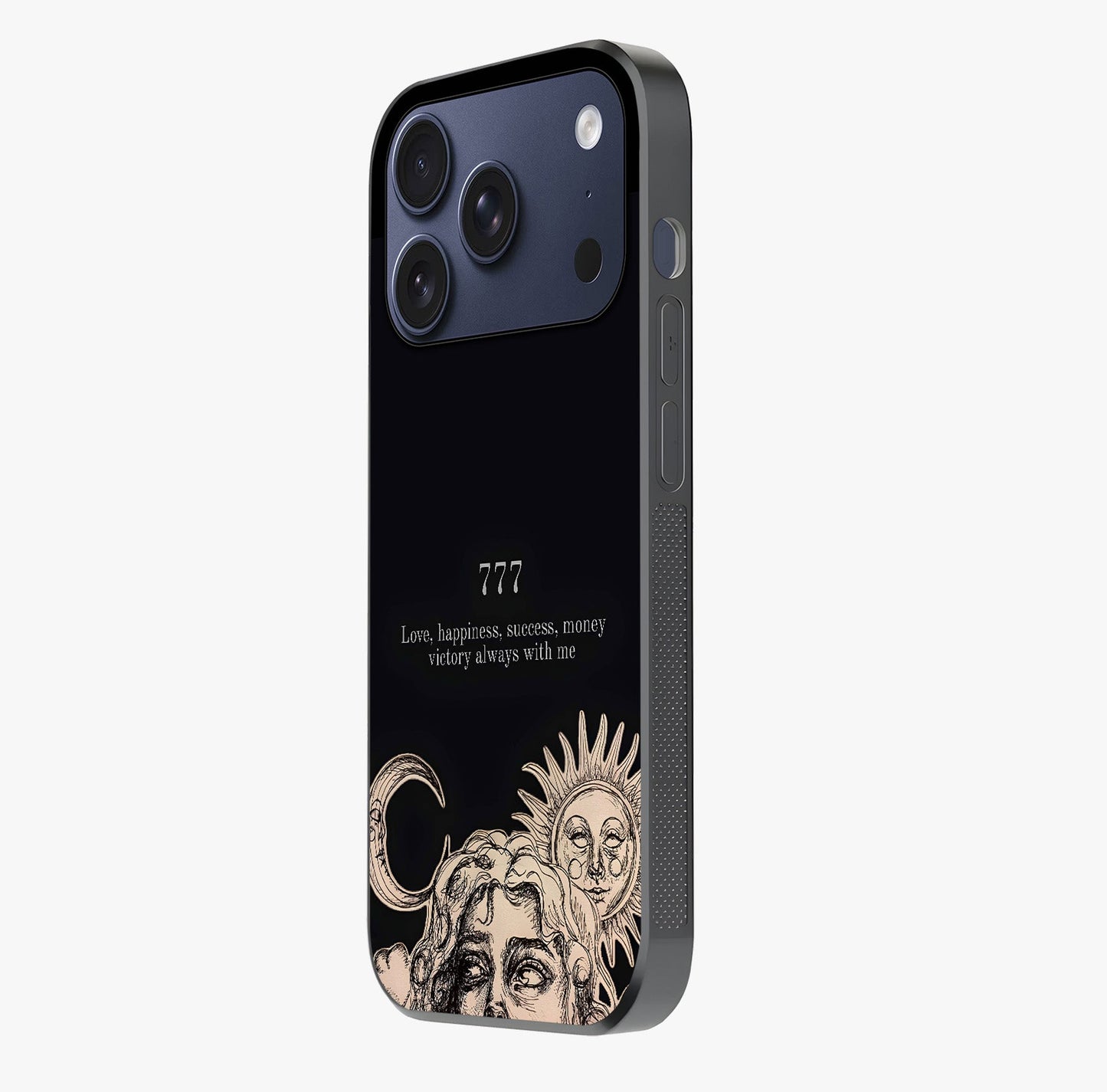 Mystic Victory Aura Glass Case photographed in natural light showing reflective finish and design depth.