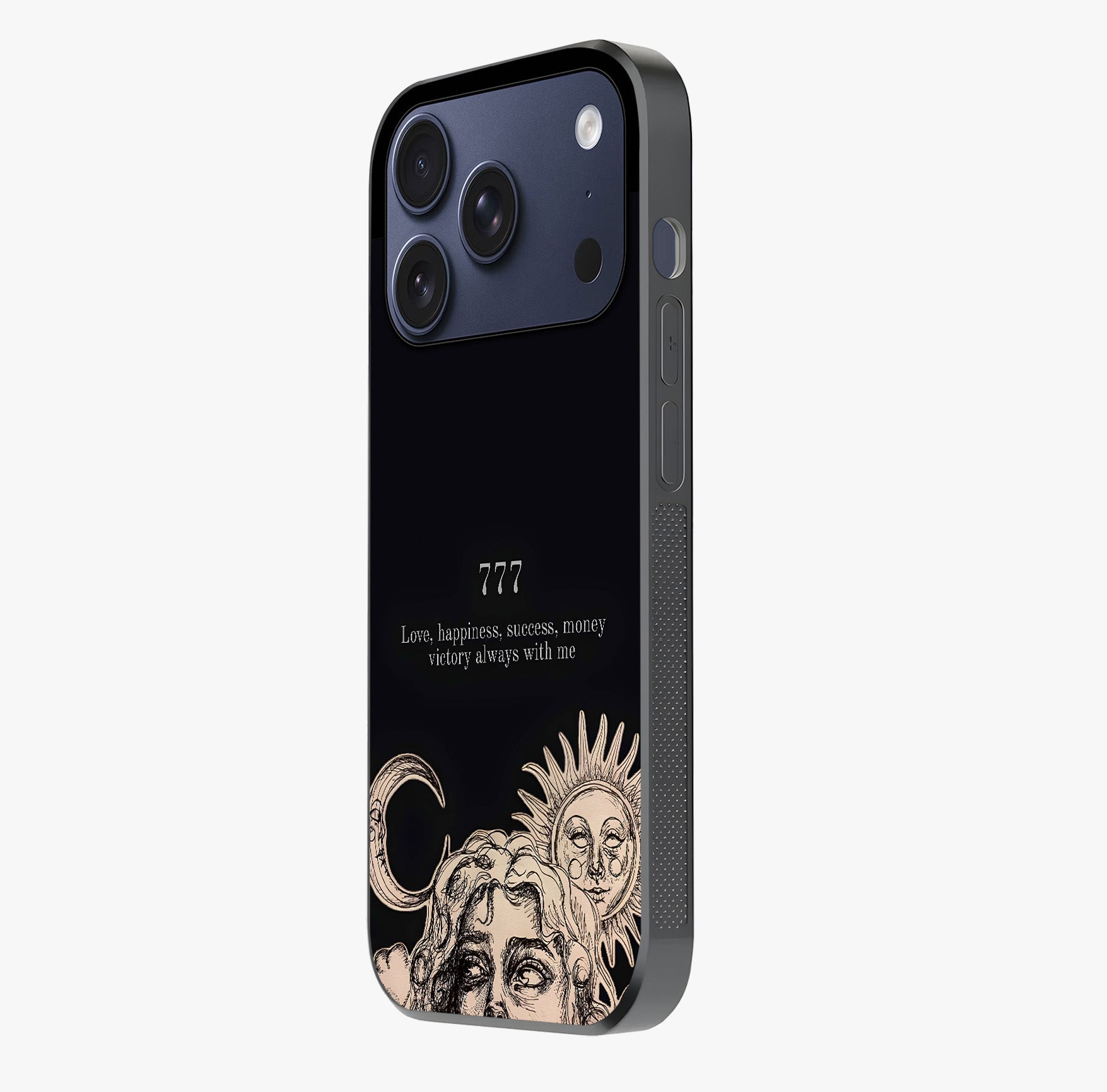 Mystic Victory Aura Glass Case photographed in natural light showing reflective finish and design depth.