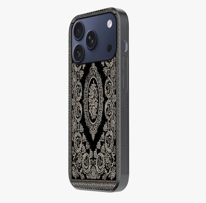 Noir Bloom Elegance Glass Case photographed in natural light showing reflective finish and design depth.