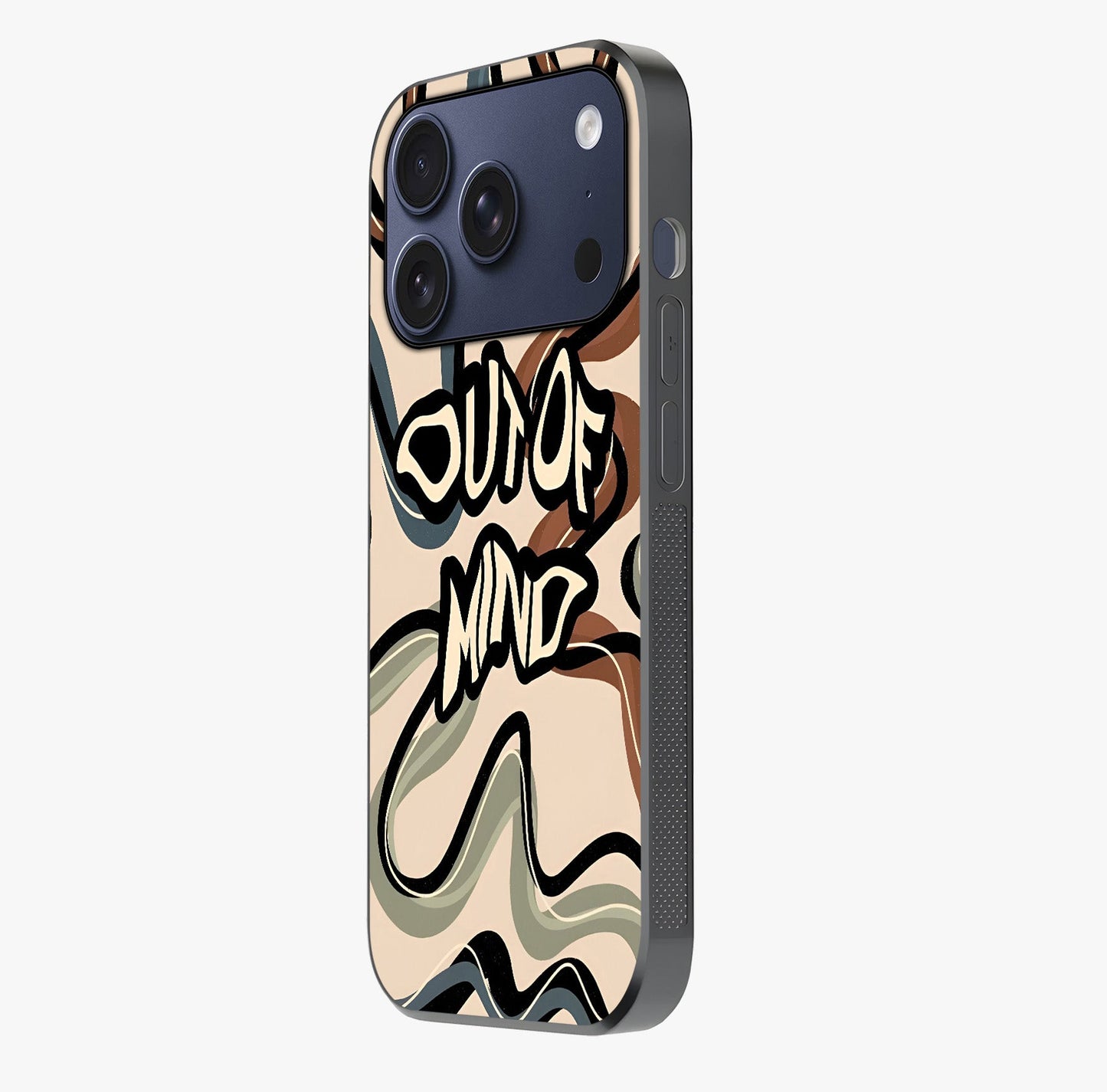 Out Of Mind Glass Case photographed in natural light showing reflective finish and design depth.