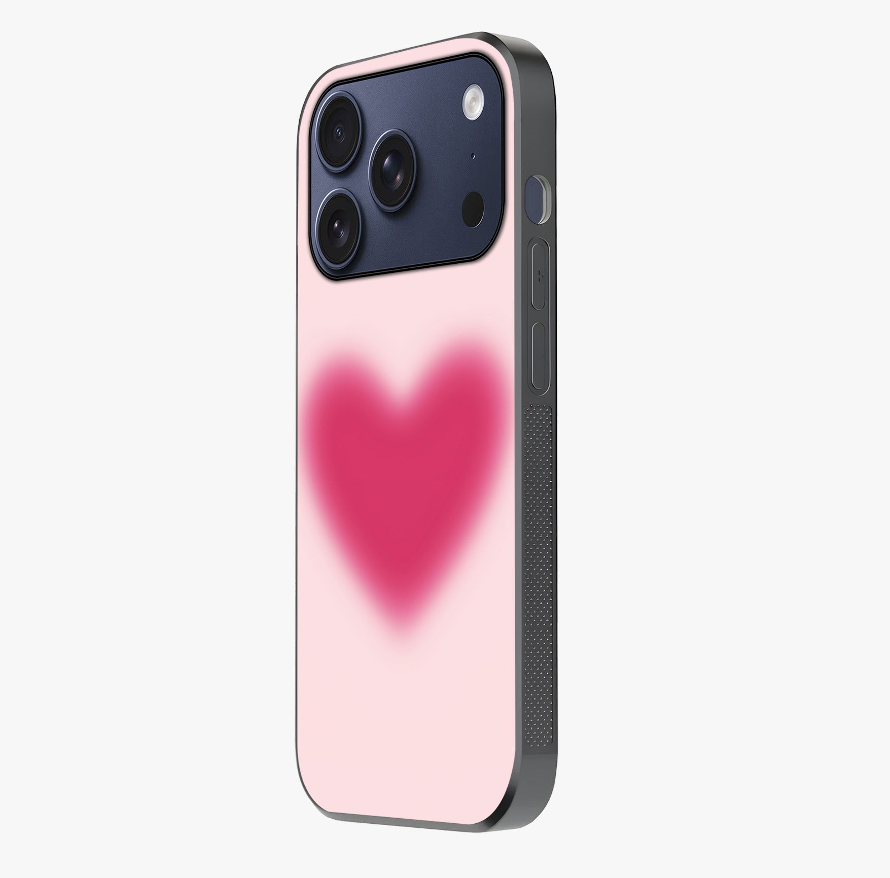 Pink Aura Heart Glass Case photographed in natural light showing reflective finish and design depth.