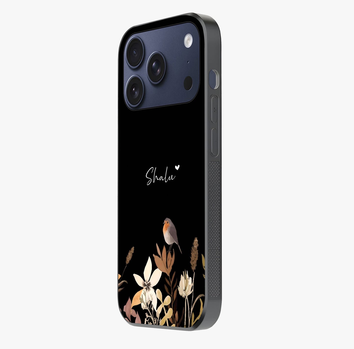 Quiet Garden Tune Custom Name Glass Case photographed in natural light showing reflective finish and design depth.